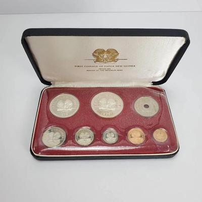 1975 Papua New Guinea First Coinage 8-Coin Wildlife Proof Set – Franklin Mint, Box & COA