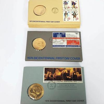 Bicentennial First Day Covers With Bronze Medals - 1974 (3), 1975 (6) & 1976 (3)