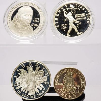 90% Silver Thomas Jefferson Benjamin Franklin & US Congress Bicentennial Proof Silver Dollars & More