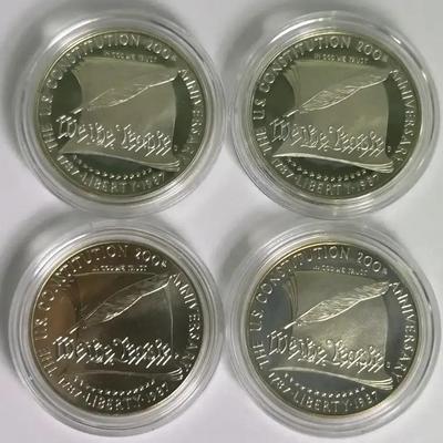 90% Silver Dollar Proof Coins (4) - 1987 US Constitution Bicentennial Coins