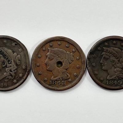 Liberty Head Large Cents (5): 1835, 1838, 1848, 1849, 1854
