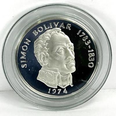 Sterling Silver 1974 Panama 20 Balboas  Proof Coin – Simón Bolívar Commemorative, Uncirculated