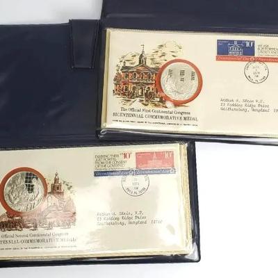 Sterling Silver Continental Congress Medals (2) On Commemorative Bicentennial Covers