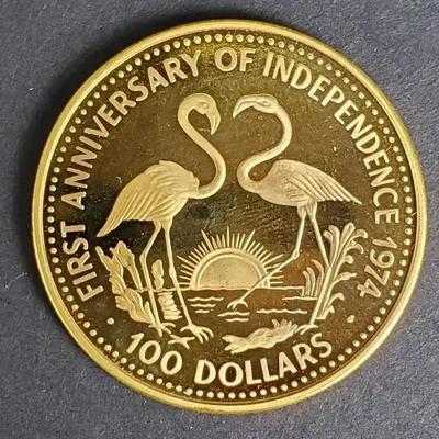 .500 Gold 1975 Bahamas $100 Gold Coin With COA