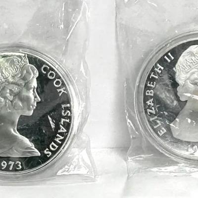 Sterling Silver Cook Islands 1973 $2 Proof Coins (2) - Anniversary of Queen Elizabeth II Coronation