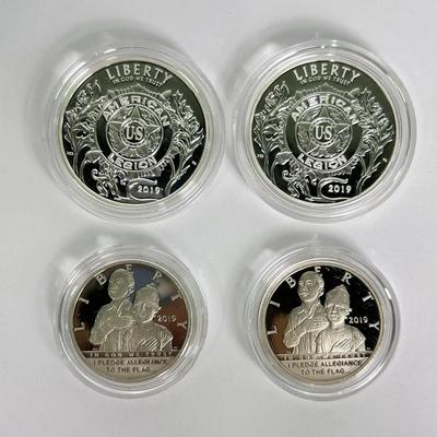 99.9% Silver Dollar Proof Coins (2) - 2019 American Legion 100th Anniversary, Plus 2 Proof Halves