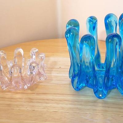 Pair of Mid-Century Style Art Glass Splash Bowls – Blue and Pink