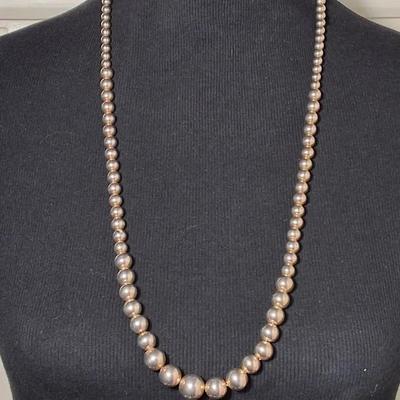 Vintage Sterling Silver Bead Necklace with Lobster Clasp