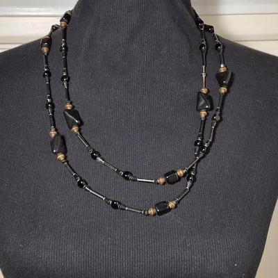 Vintage Black Glass Bead Double-Strand Necklace