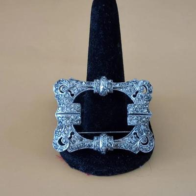 Vintage CORA Rhinestone Buckle-Style Brooch