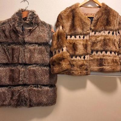 Set of 2 Women’s Faux Fur Outerwear — Dennis Basso Vest & Terry Lewis Jacket (Size S)