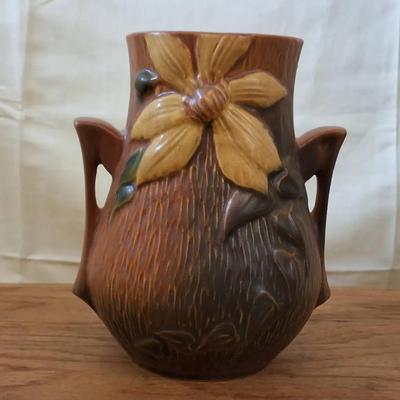 Roseville Pottery Clematis 103-6 Double-Handled Vase
