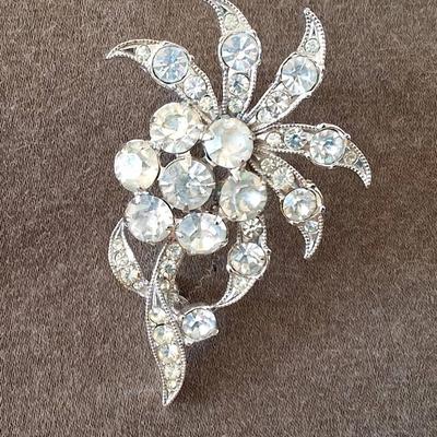 Vintage EISENBERG Ice Rhinestone Floral Spray Brooch