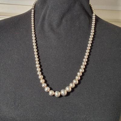 Sterling Silver Beaded Necklace Marked 925