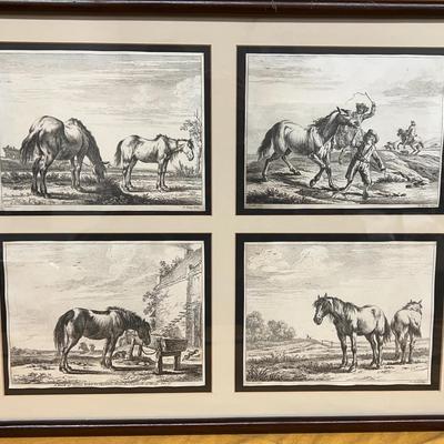 Four etchings after Dirk Stoop paintings depicting horses and riders