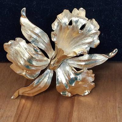 Vintage TRIFARI Gold-Tone Orchid Brooch