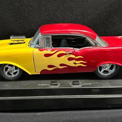 Custom 1957 Chevy Bel Air Hot Rod Model – Flames, Display Base, Engine & Light Switches
