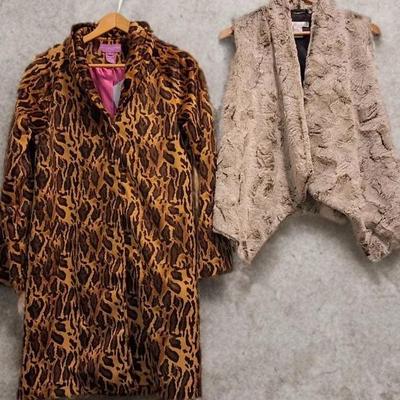 Suzanne Somers Leopard Print Coat (S)  & WD.NY Faux Fur Vest (M)