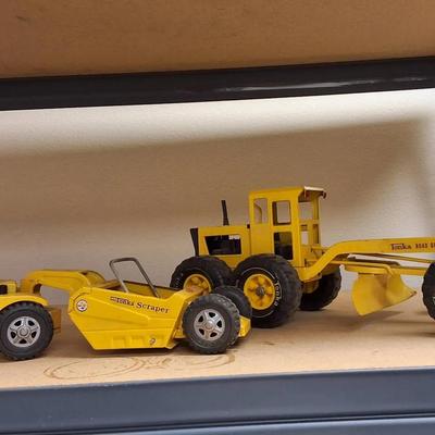 Vintage Tonka Road Grader and Mini Tonka Scraper Construction Toys