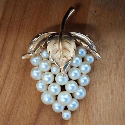Vintage TRIFARI Faux Pearl Grape Cluster Brooch