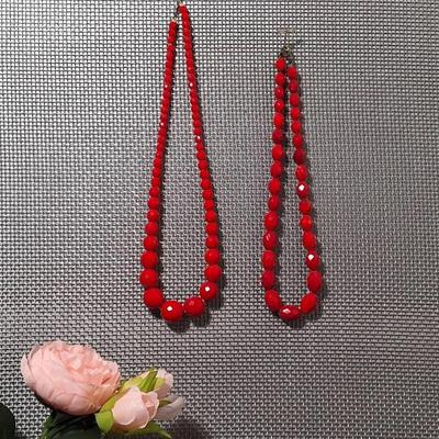 Two Vintage Red Faceted Bead Necklaces
