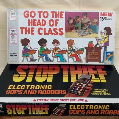 Vintage Parker Brothers Stop Thief electronic BG & Milton Bradley "Go To The Head Of The Class” BG