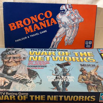 1979 Hasbro board game "War of the Networks” & Vintage “Bronco Mania” Parlour & Travel Game