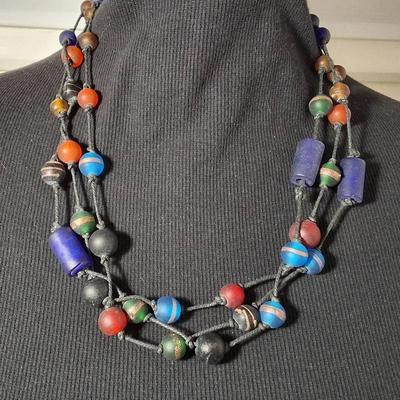 Multicolor Handcrafted Beaded Necklace on Cord