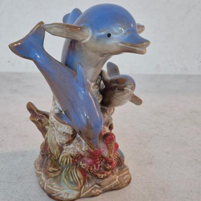 Vintage Porcelain/Ceramic Dolphin Family Figurine - 7" Tall