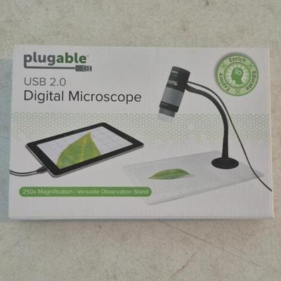 Plugable USB 2.0 Digital Microscope - 250x Magnification | Versatile Observation Stand - New in Box