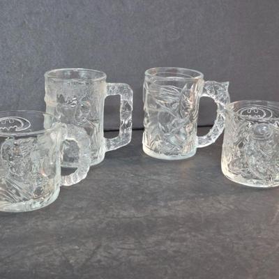 McDonald's Batman Forever Clear Glass Mugs - 4 in All