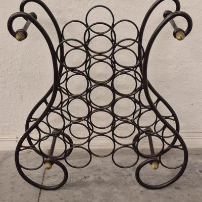 Vintage French Wrought Iron Wine Rack - Holds 18 Bottles - 28" x 28" - 9"