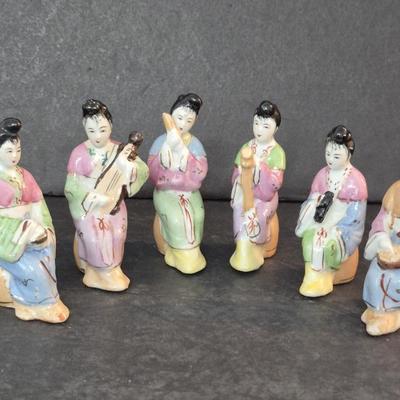 Vintage MCM Hand Painted Geisha Figurines - 6 in All - Approx. 4" Tall
