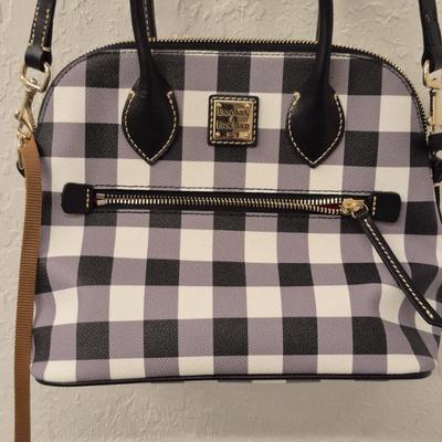 Dooney & Bourke Domed Satchel - Black/White Check - Strap Drop 4" with Detachable Adjustable Shoulder Strap