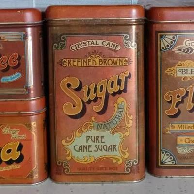 Vintage Tin Flour, Sugar, Tea & Coffee Containers