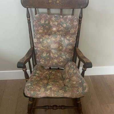 Vintage Wooden  Rocking Chair With Floral Cushion Set