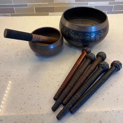 Tibetan Singing Bowls and Antique Textile Bobbins