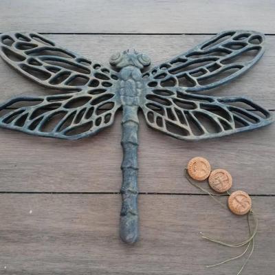 Vintage Cast Iron Dragonfly and Wooden Dragonfly Beads 