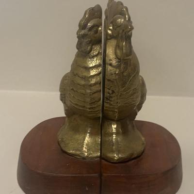 Vintage Brass Hen And Rooster Bookends  