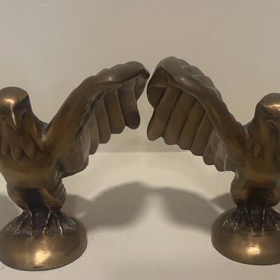 Bronze-Finished Eagle Figurines, Signed "R. Loune"