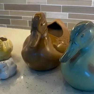 Vintage Frankhoma Ceramic Duck Planters and Shakers