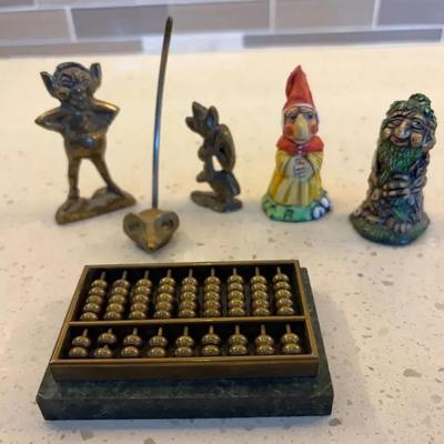 Miniature Brass Abacus and Whimsical Figurines