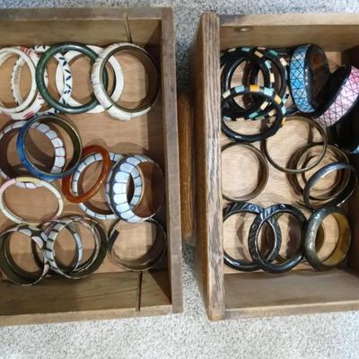 Mystery Lot Of Brass, Stone And Inlaid Bangles
