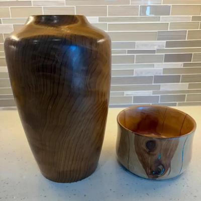 Turned Wood Vase and Burl Bowl
