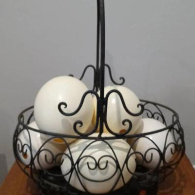 Antique Metal Basket Full Of Ostrich Eggs