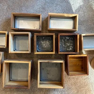 Wooden Planter Boxes with Metal Trays (and One Bonus Woven Planter) 