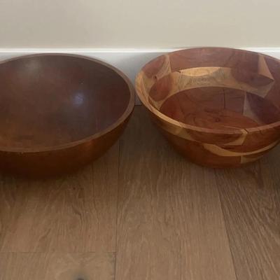 Four Large Wooden Serving Bowls