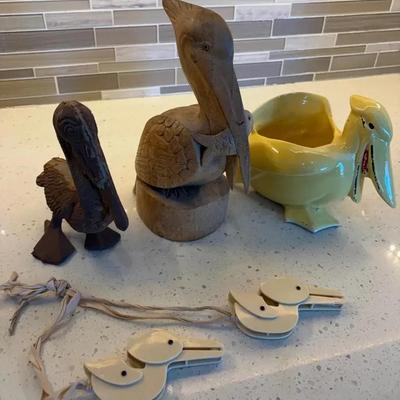 Hand-CarvedWooden, Cast Iron, And Ceramic Pelican Figurines and More