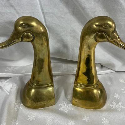 Vintage Brass Mallard Bookends 