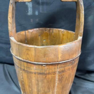 Vintage Wooden And Cast Iron Water Bucket 